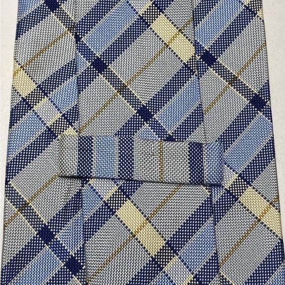 Faconnable Silk Textured Tie Blue Silver Geometric 59L Neck Luxury - Picture 4 of 7